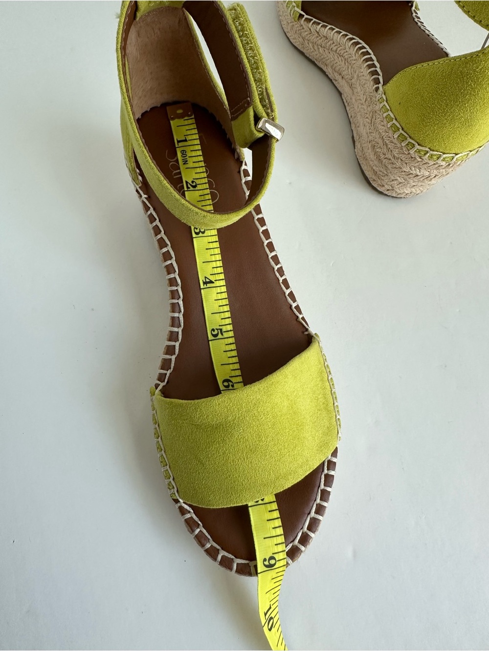 Franco Sarto Pela  Chartreuse suede wedge sandals (NWOT) - Picture 2 of 11